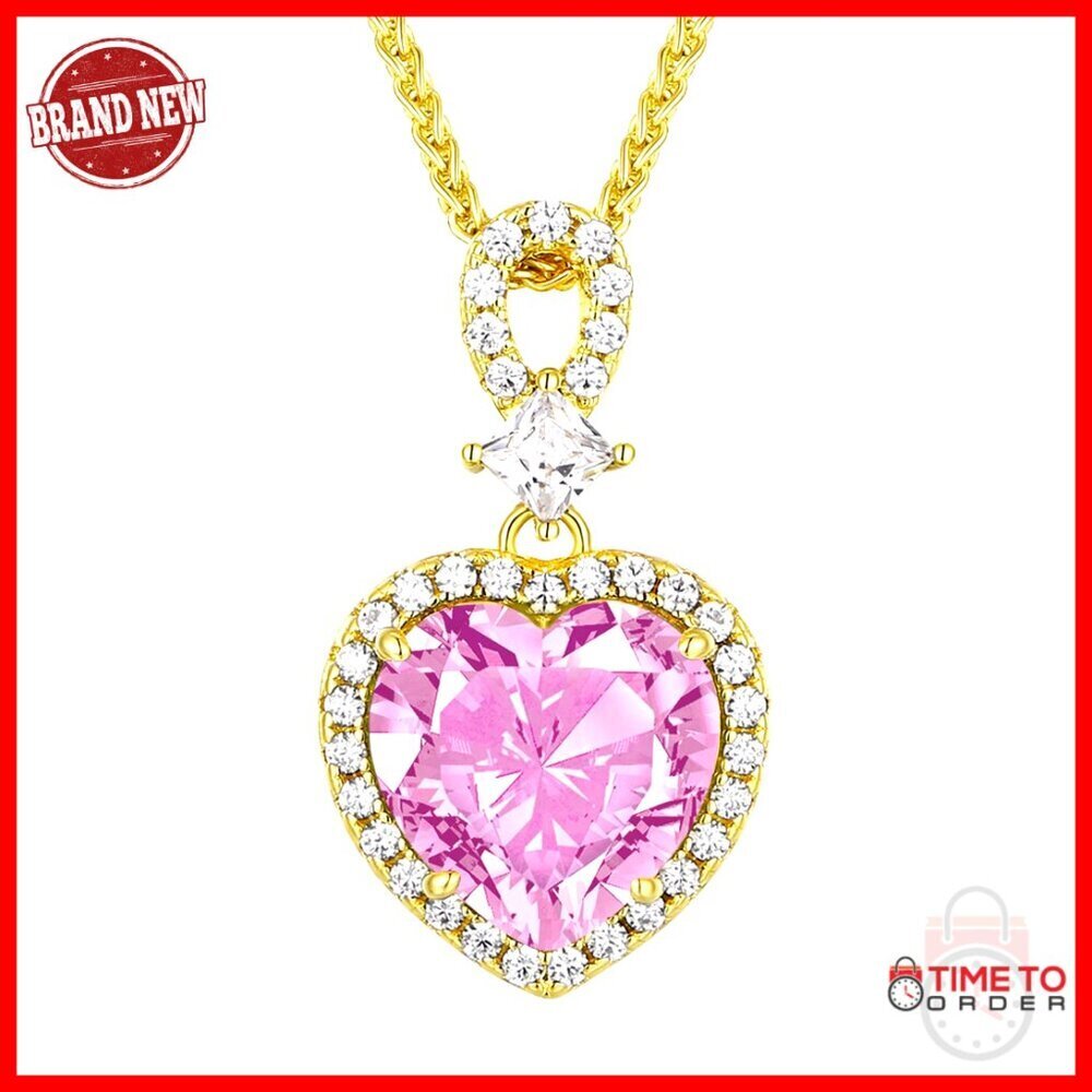 Sterling Silver Gold Plated Heart Pendant Necklace with Cubic Zirconia